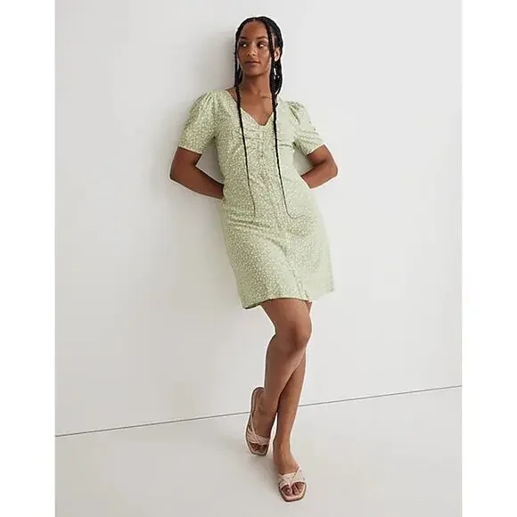 Madewell V-Neck Button-Front Mini Dress 4 Womens Seedling Green NWT NL185